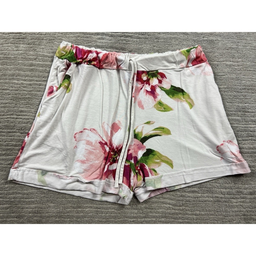 Impressions Shorts Womens Medium White Floral Pull On Elastic Waist Pockets